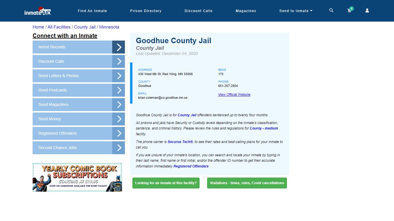 Goodhue County Jail - Inmate Locator - Red Wing, MN